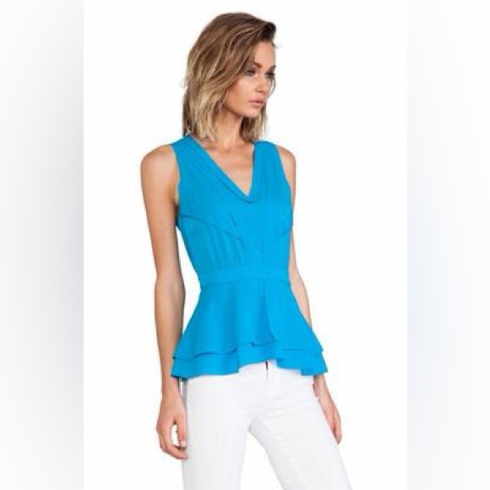 DVF Diane von Furstenberg Talisha Blue Silk Tiered Peplum Blouse 8
